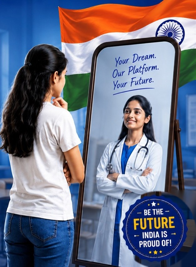 NEET aspirant seeing her future self as a doctor in the mirror